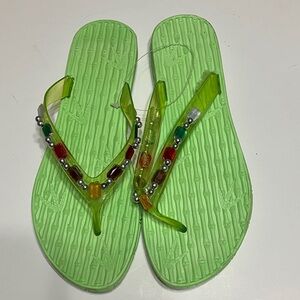 Bombay Lime Green Beaded Jelly Sandals